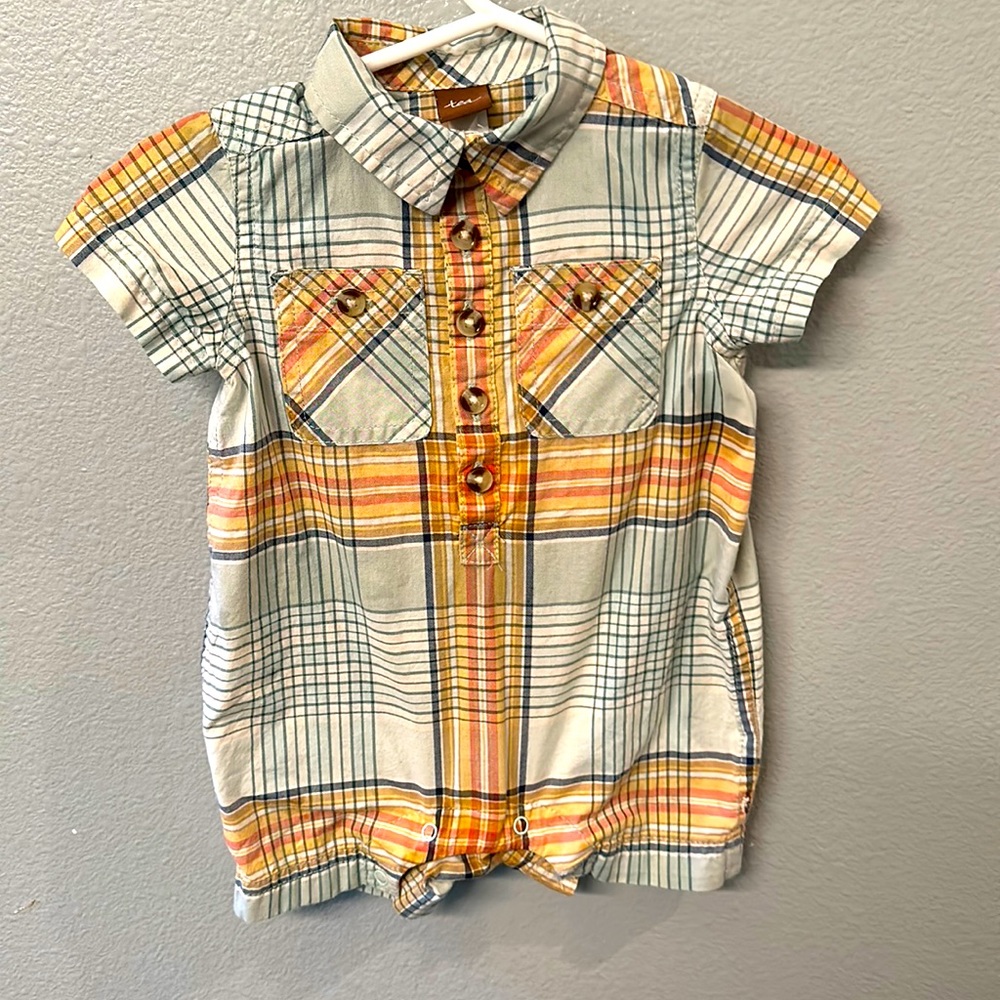 Tea Collection One Pieces | Tea Collection Plaid Buttoned Baby Romper